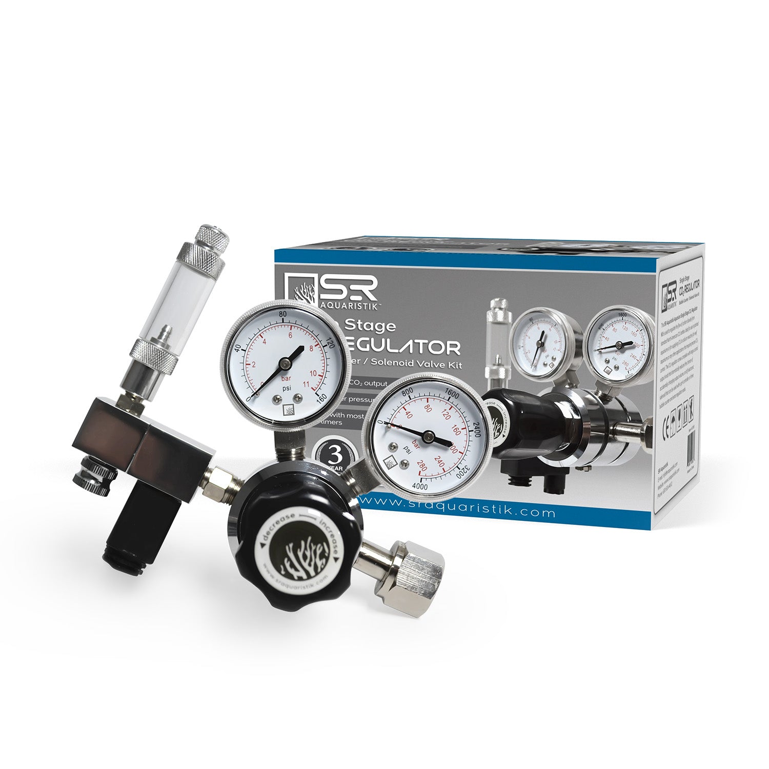 Aquarium CO2 Regulator Bubble Counter Solenoid Kit - Single Stage